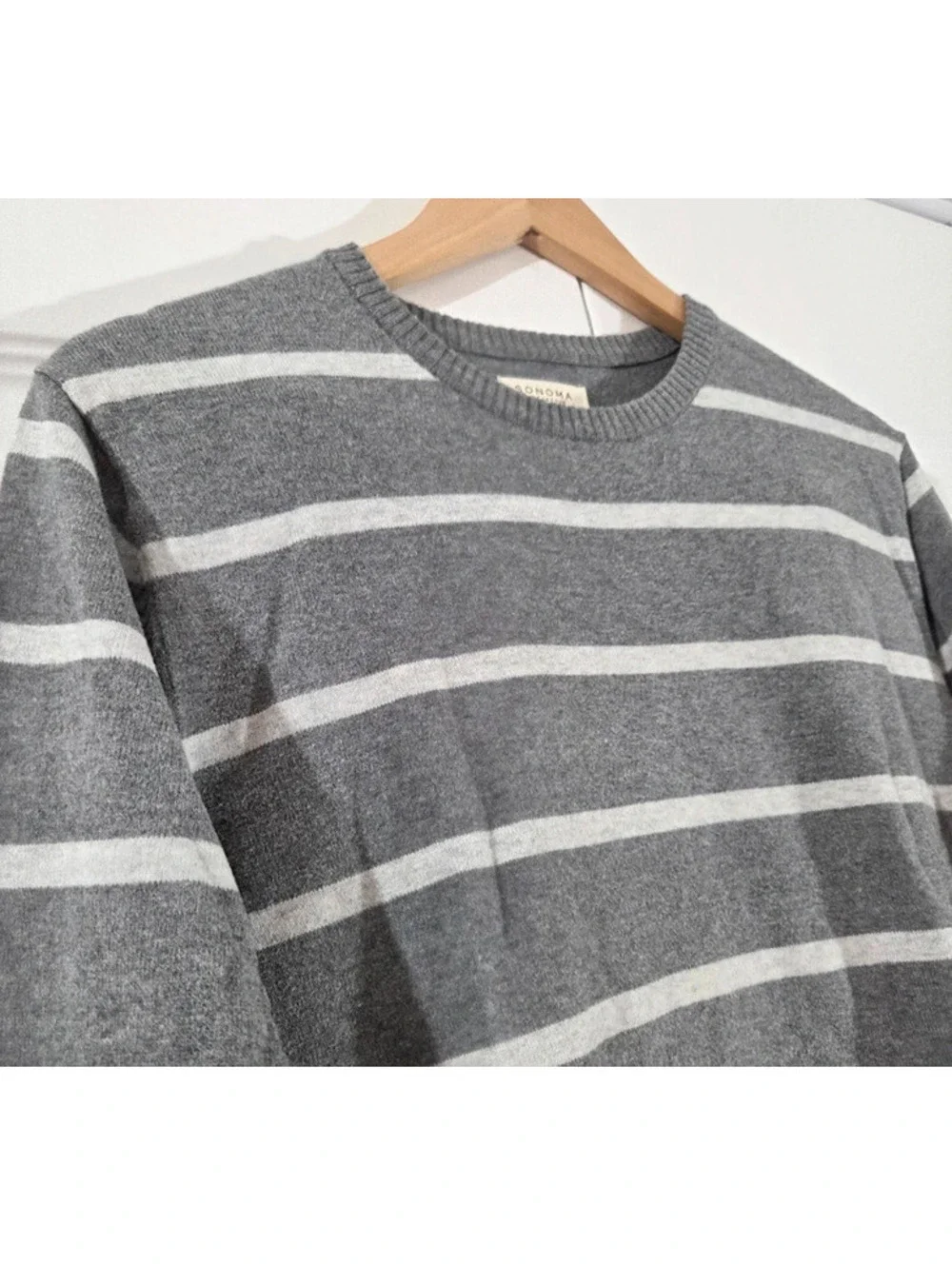 Sonoma Lifestyle Men's Gray Striped Crewneck Cotton Sweater Size L #1563